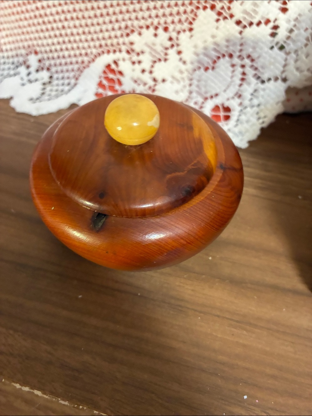 Wooden Lidded Decorative Box with Yellow Knob - Picture 9 of 9